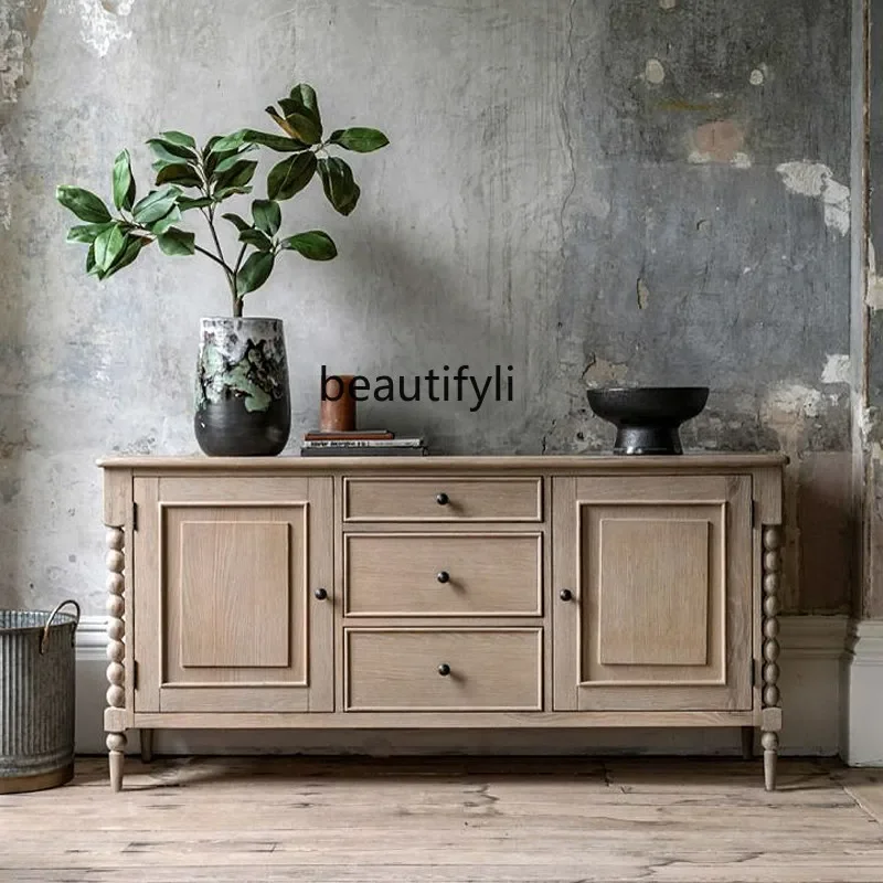 

American solid wood dining side cabinet wood color antique decorative entrance cabinet modern simple TV cabinet