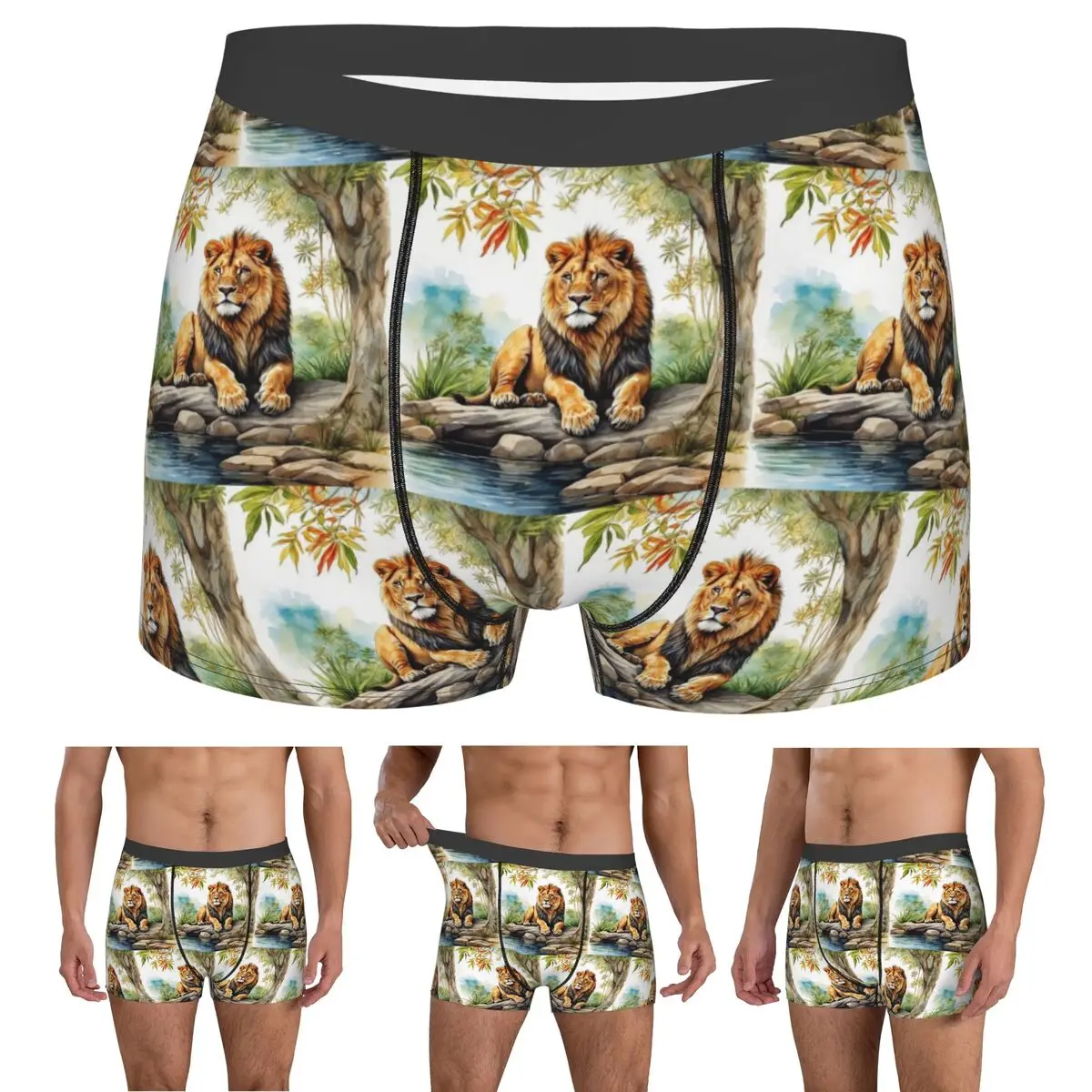 Boxer Underpants Shorts A Lion In A Forest Panties Male Comfortable Underwear for Homme Man Boyfriend Gift