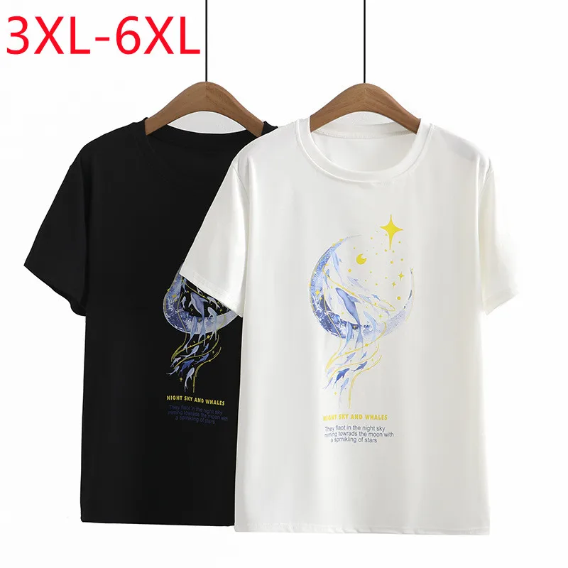 New 2023 Ladies Spring Summer Plus Size Tops For Women Large Size Short Sleeve O-neck Black T-shirt  3XL 4XL 5XL 6XL