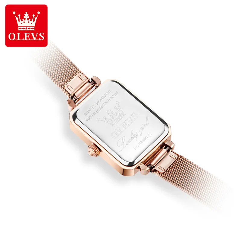 OLVES New Classic Green Small Dial Quartz Watch for Women Fashion Stainless Steel Rose Gold Mesh Strap Luxury Women Dress Watch