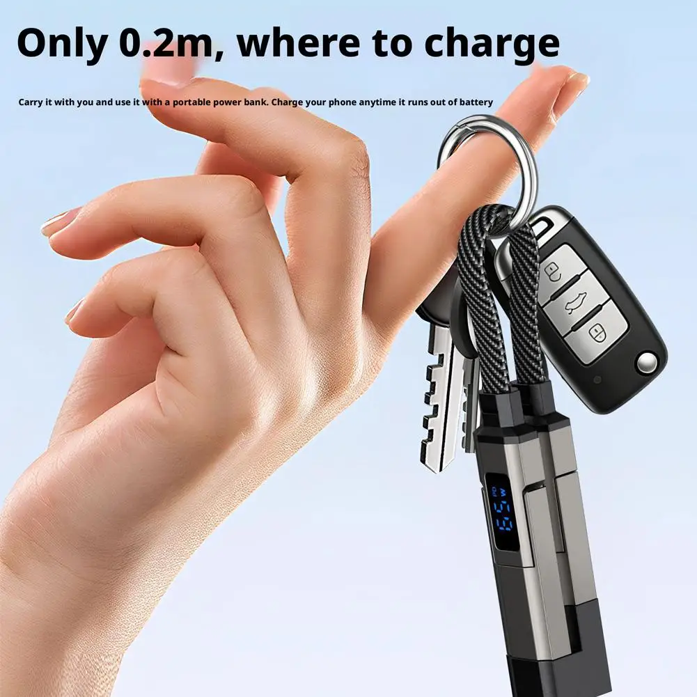 4in1 Keychain Data Cable 65W Fast Charging With Digital Display Cable for Apple Portable Cord for IPhone/iPad/Samsung/Laptop