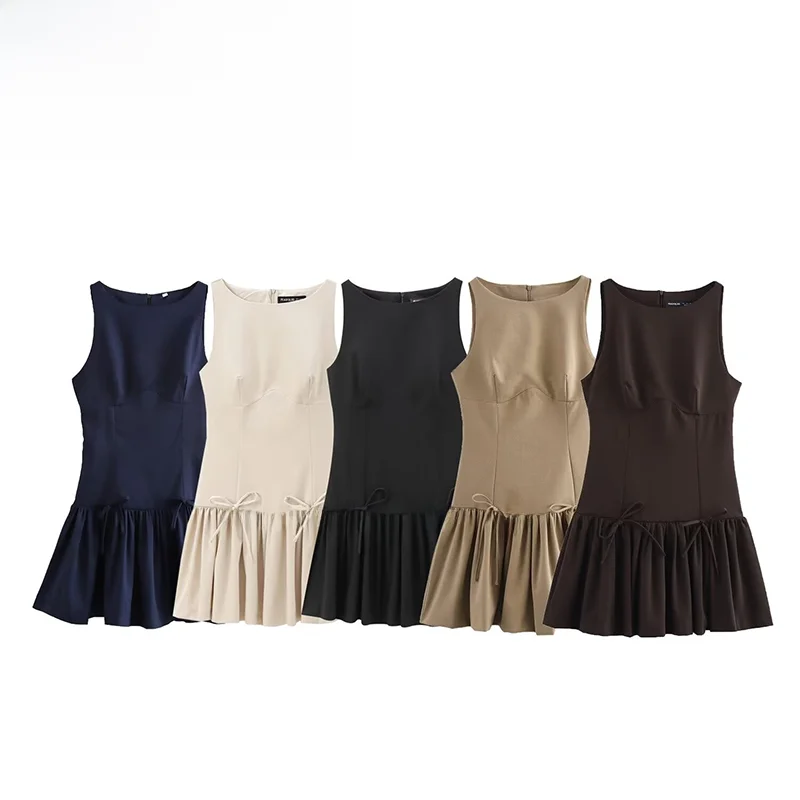 Faionable Simple Knot Dr feminino casual sle cintura alta saia evasê fibra de poliéster baixo estiramento primavera outono