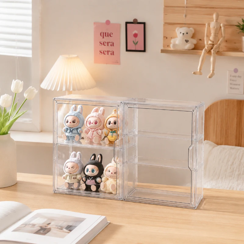 

Multi-Layer Acrylic Display Case, 3-Tier Dustproof Storage Box for Toy Figures, 2-Grid Organizer for Blind Box Collectibles