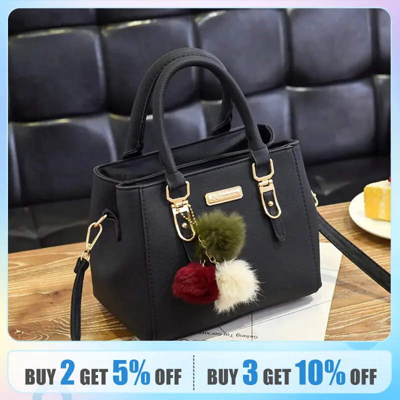 PU Leather Ladies HandBags Women Vintage Purse Plush Tassel Messenger Bags Tote Boston Shoulder Crossbody Bag