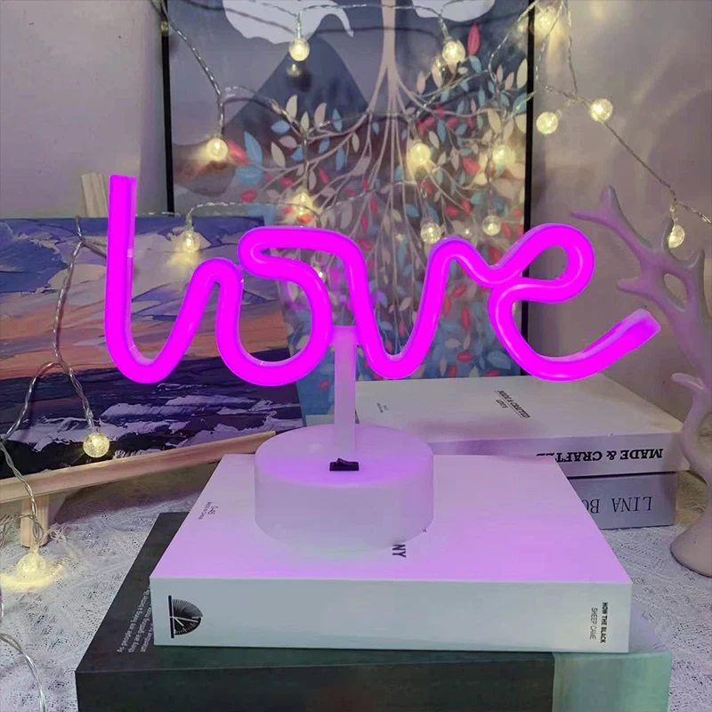 LOVE Neon Signs with Base, LED Night Light,Romantic Atmosphere Lamp for Wall, for Lover,Wedding,Birthday,Party,Christmas Decor