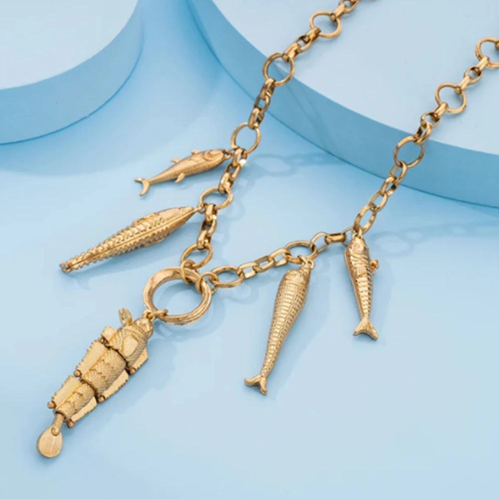 

Cute Boho Marine Life Charms Fish Pendant Necklace Chic Mermaid Tassel Jewelry for Women Gift Y2k Accessories