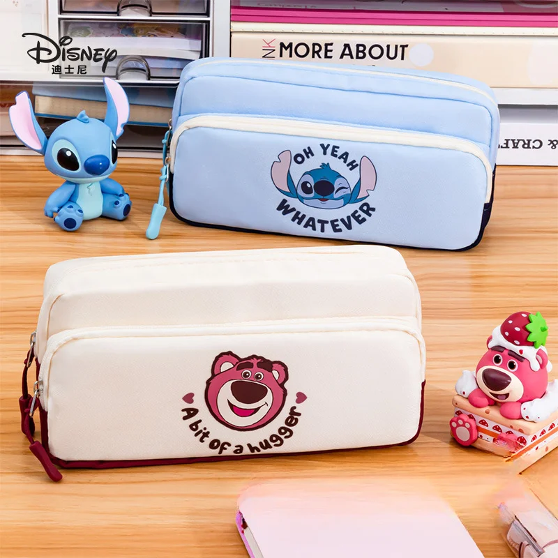 

Disney kawaii Stitch lotso Pattern Pen Bag Large capacity Double layer girl cute student stationery bag kids birthday gifts