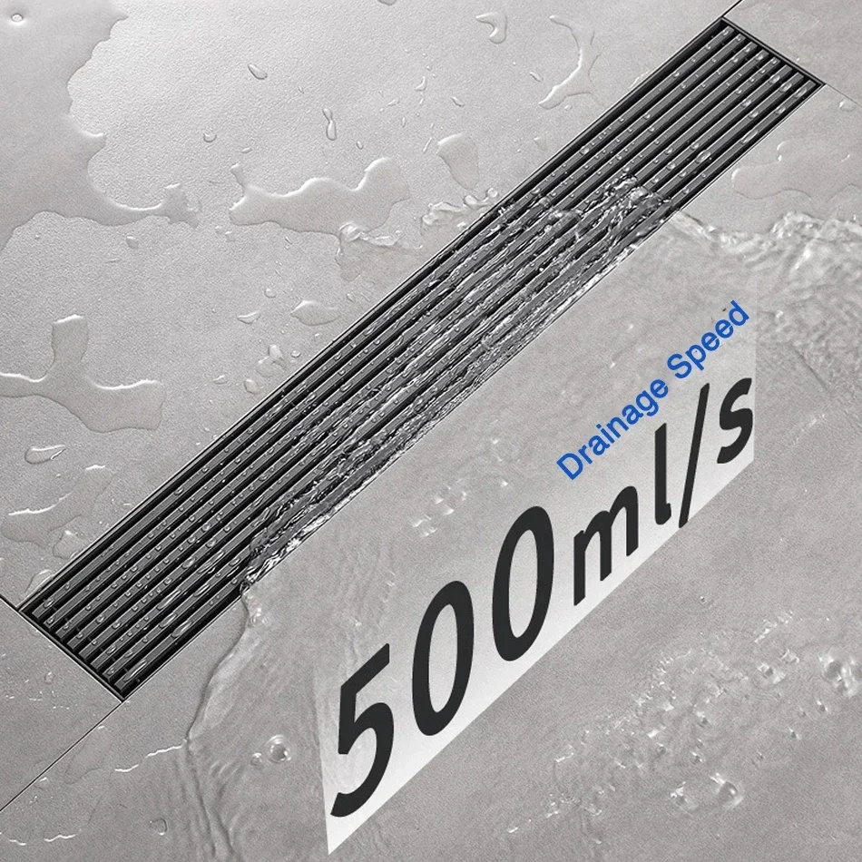 Grey Floor Drain 304 Stainless Steel Stripe Bath Shower Long Linear Drainage Wall Side Floor Drains for Hotel  Kitchen Bathroom