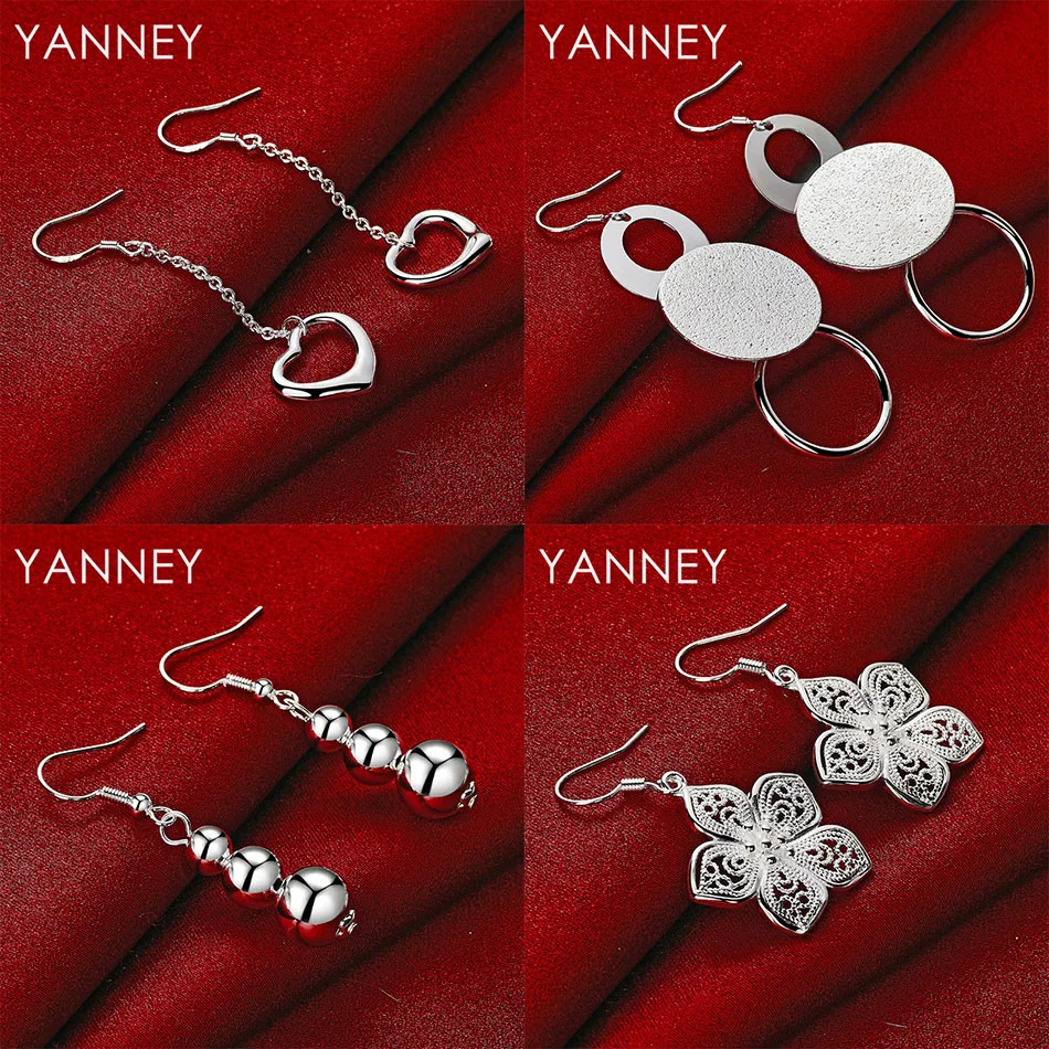 

New 925 Sterling Silver Beautiful Heart Shaped Round Bead Earrings Women Gift Jewelry Wedding Party Accessories