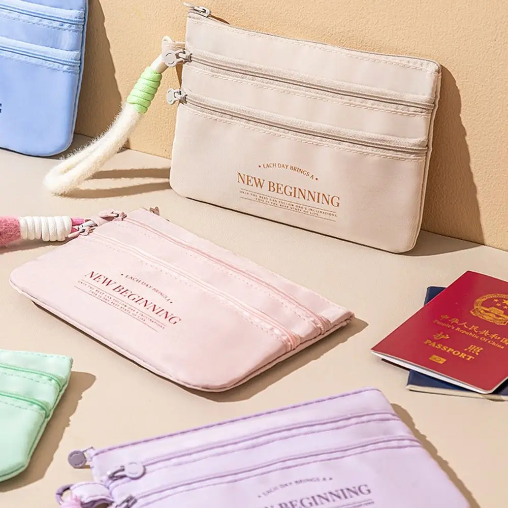 Borsa porta carte d'identità a 3 strati Portafoglio porta passaporto sicuro impermeabile con corda Borsa semplice per biglietti d'aereo Attività all'aperto