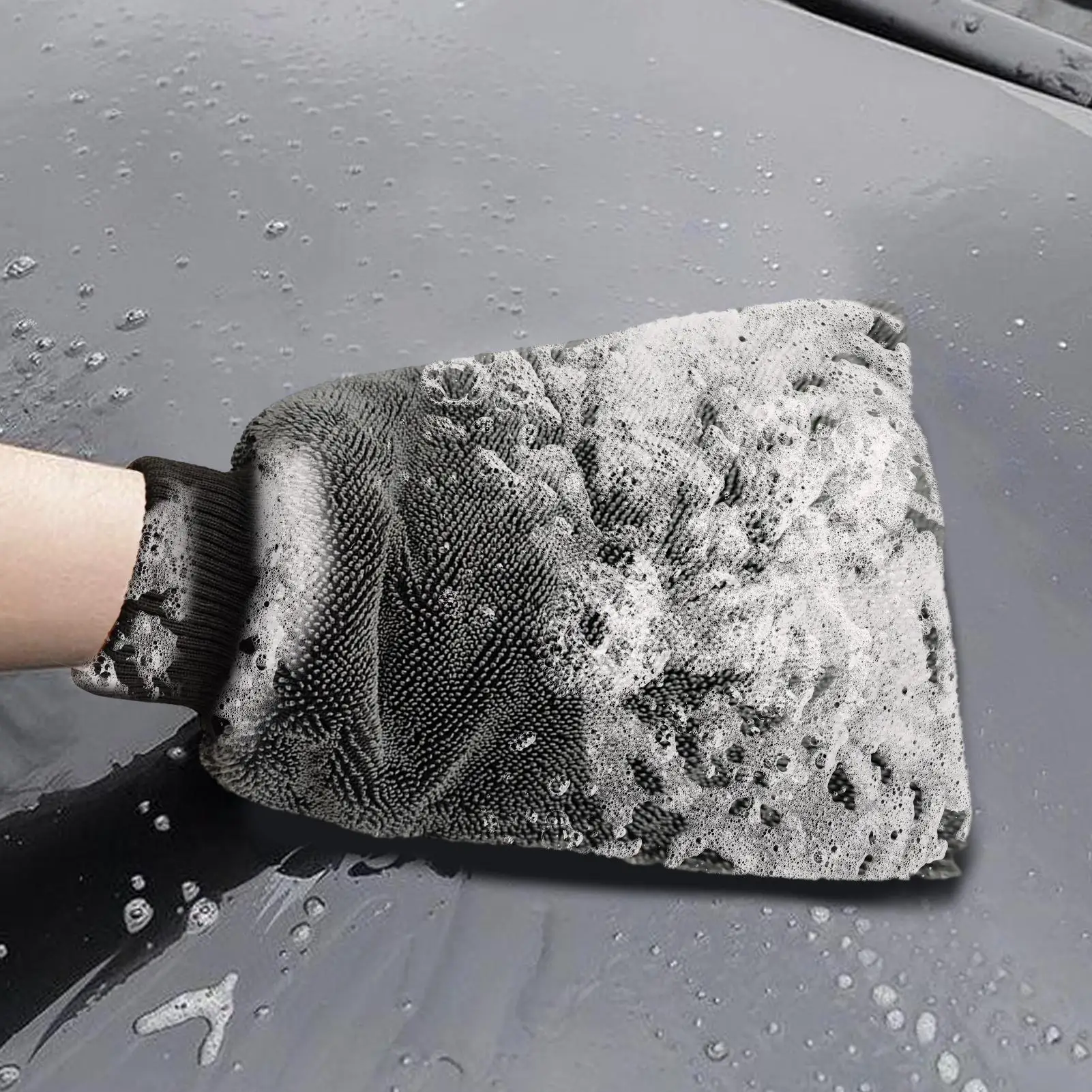 Microfiber Car Wash Mitt Absorbent Scratch-Free Washing Glove Soft Auto Cleaning Mitt For Auto Truck SUV RV Sedan, Paint Glass view 5