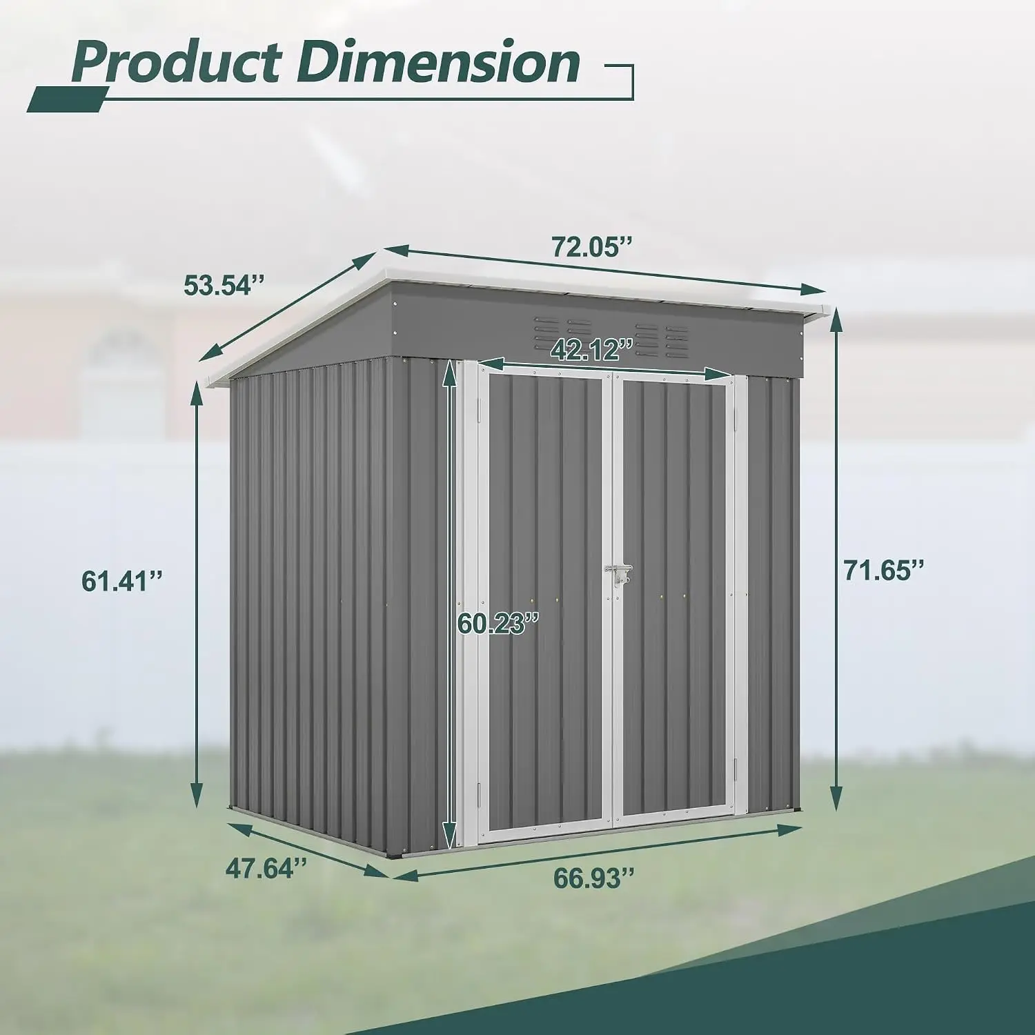 6x4 FT Outdoor Storage Shed Metal Frame Floor Lockable Hinged Doors Waterproof Sloped Roof Backyard Patio Lawn Gray, Customized