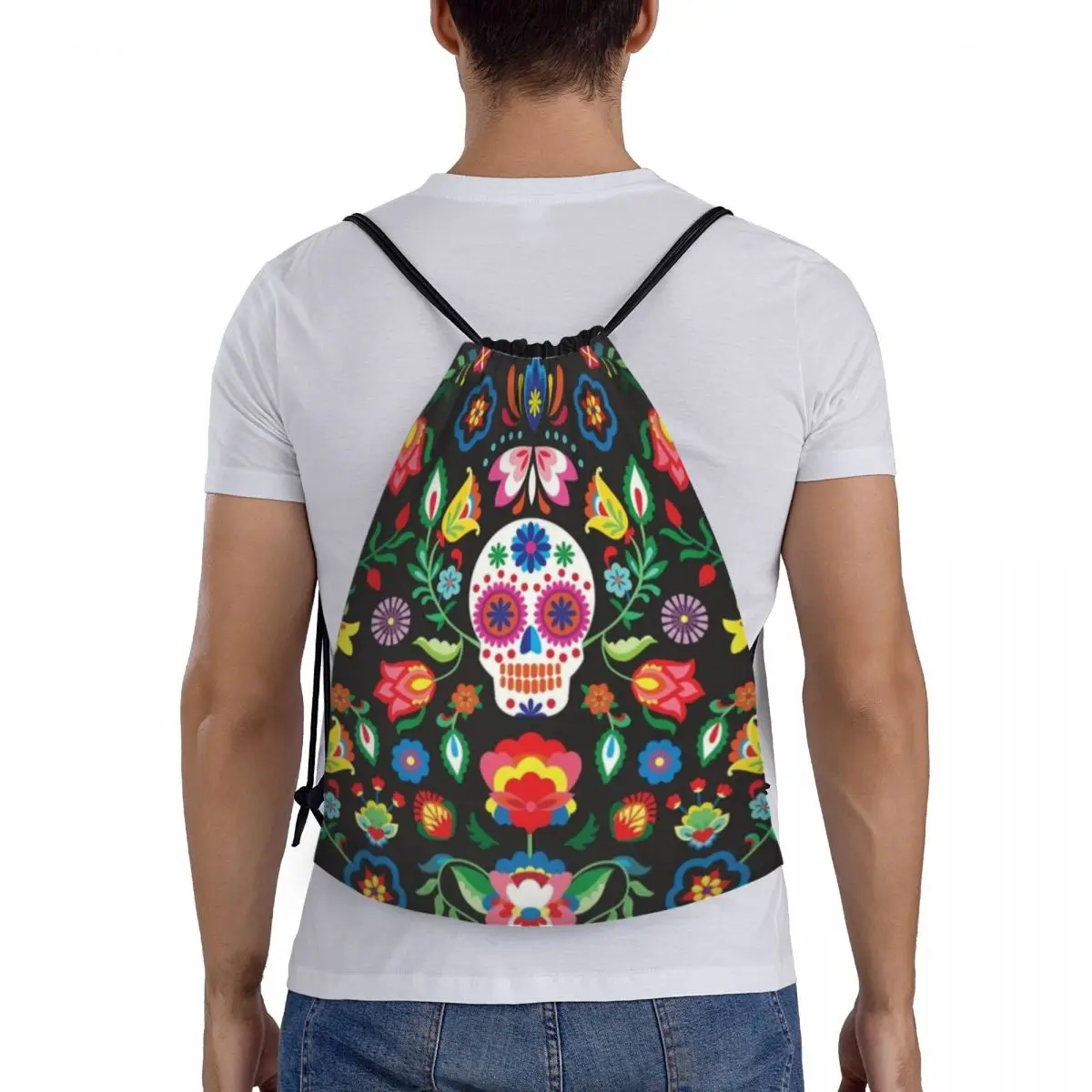 Day Of The Dead Sugar Skulls Drawstring Backpack Sports Gym Bag for Women Men La Calavera Catrina Training Sackpack