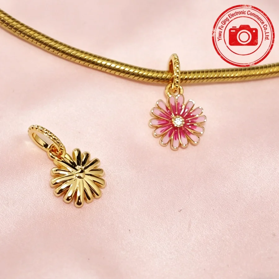 Hot Sale Pink Charms DIY Women Jewelry Gifts Daisy Flower Birthday Cake Cherry Blossoms Hearts Bow Beads Fit Original Bracelets - view 5