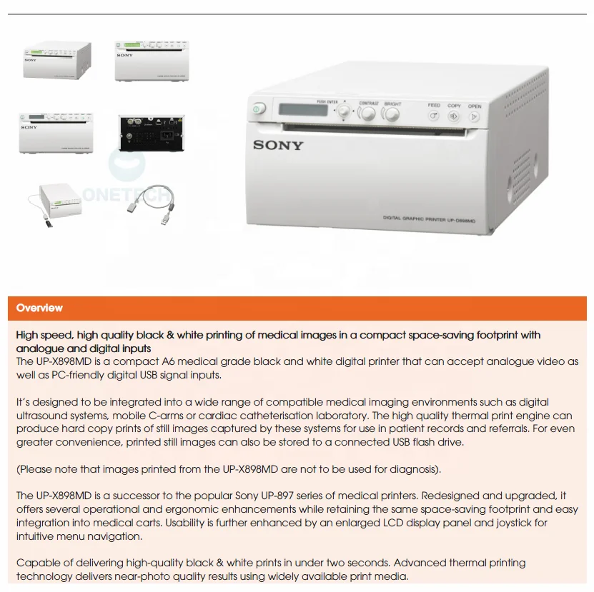 

Thermal printer 898MD Most commonly used ultrasound printer video high resolution of 325 DPI VIDEO and USB