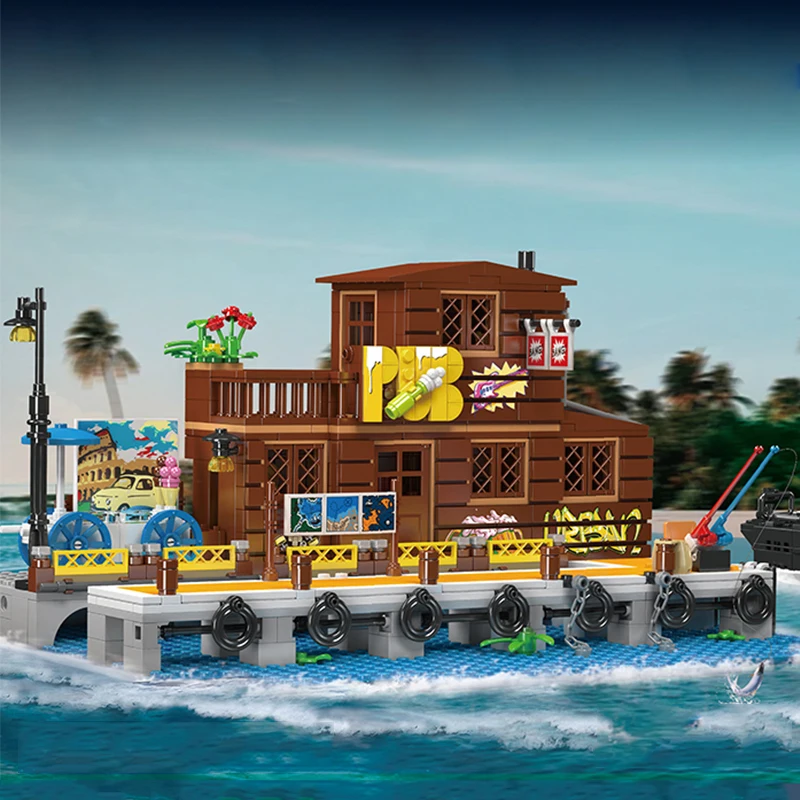 Mold King 10108 Dockside Taverm Street View Modular Building Blocks Seaside Pier บ้านไม้อิฐของเล่นเด็กคริสต์มาสของขวัญ