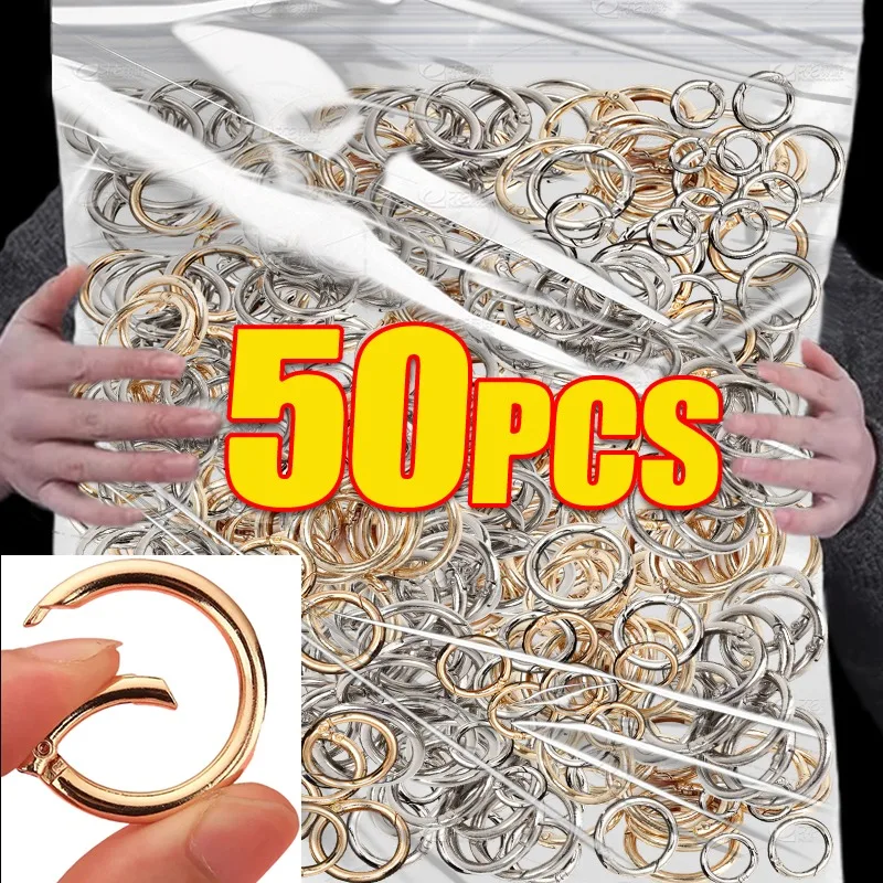 10/50pcs Metal O Ring Spring Clasps for DIY Jewelry Openable Round Carabiner Keychain Bag Clips Hook Dog Chain Buckles Connector