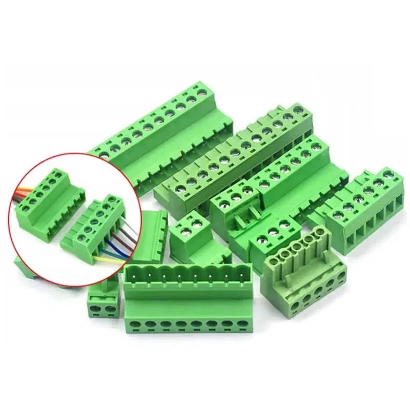 5 pares de bloco terminal de parafuso pcb, passo 5.08mm 2edg 2p-12pin ângulo reto tipo plug-in plugue macho fêmea conector de fio