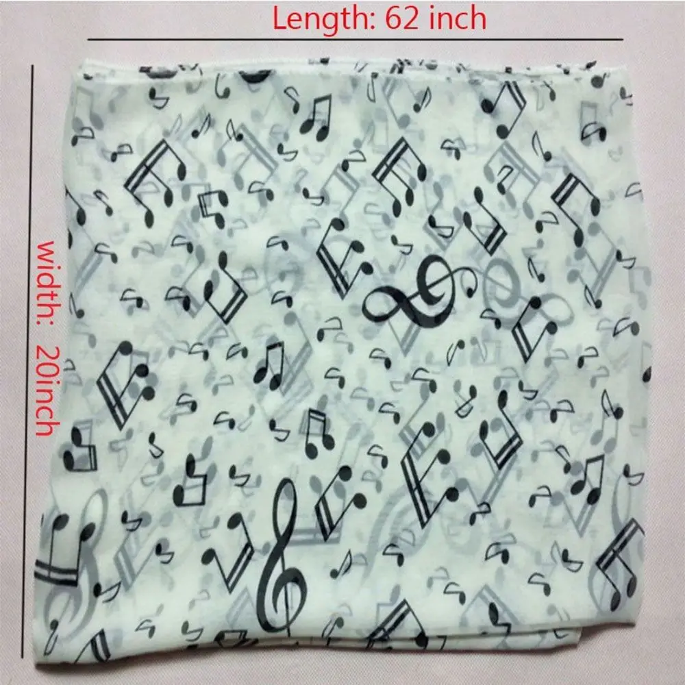 Trendy Women Neck Scarf Ladies Gift Accessory Treble Clef Printed Muffler Chiffon Silk Scarf Music Note Printed Scarf Shawl