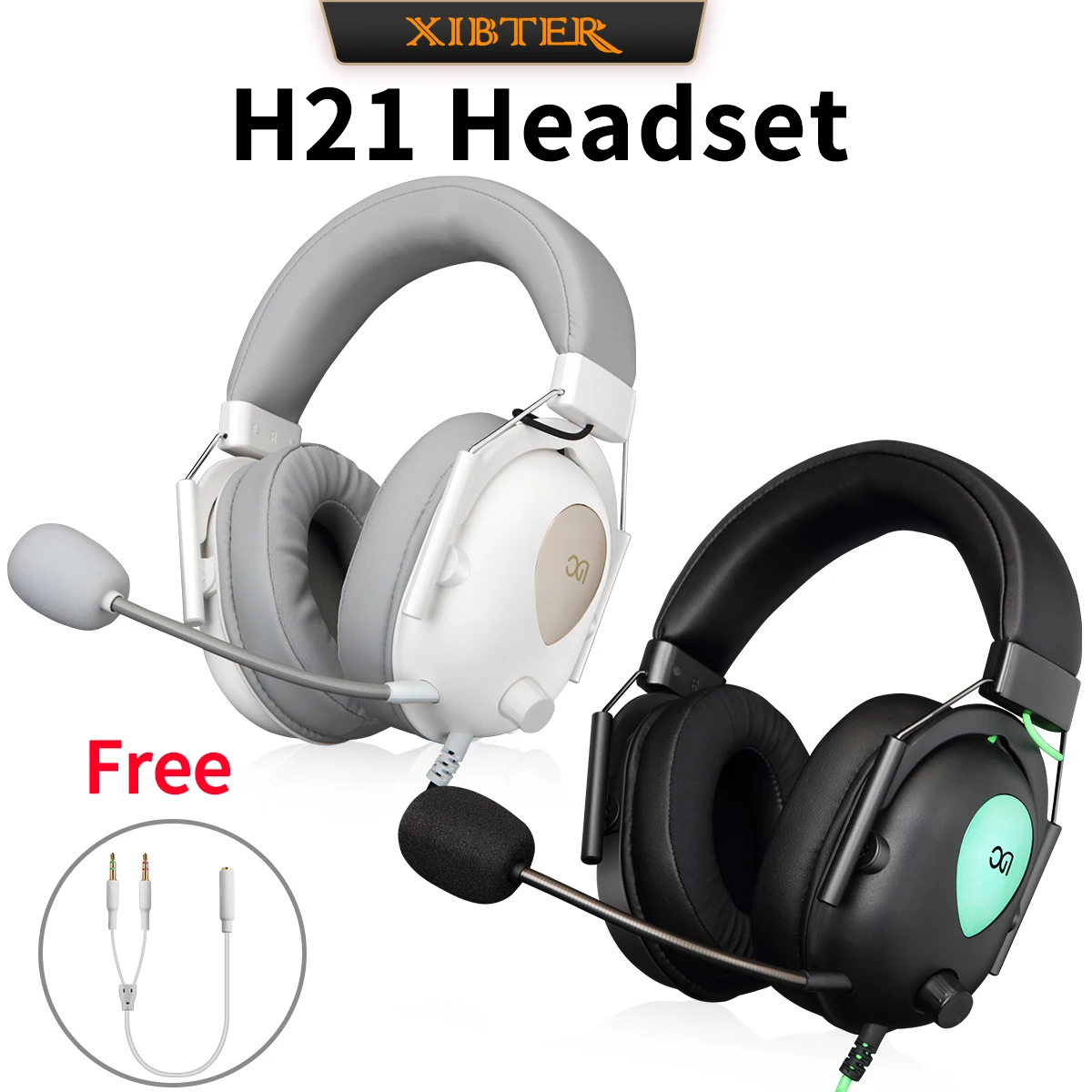 XIBTER-H21 Wired Gaming Headset com microfone destacável, música fones de ouvido, fones de ouvido para PC Game, computador, laptop, PS4, PS5, XBox