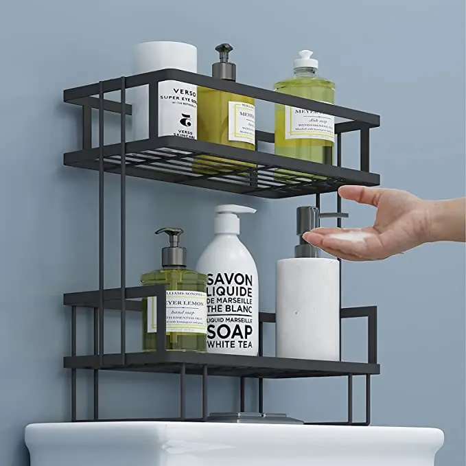 Double-layer Bathroom Hotel Toilet Shelf Above Punch-free Bathroom Wall-mounted Storage Holder Rack