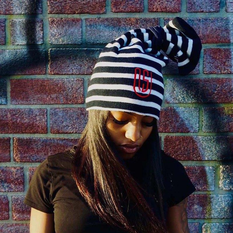 Spring New American High Street Ins Style Pullover Hat with Contrasting Striped Straps Y2K Warm Knit Hat