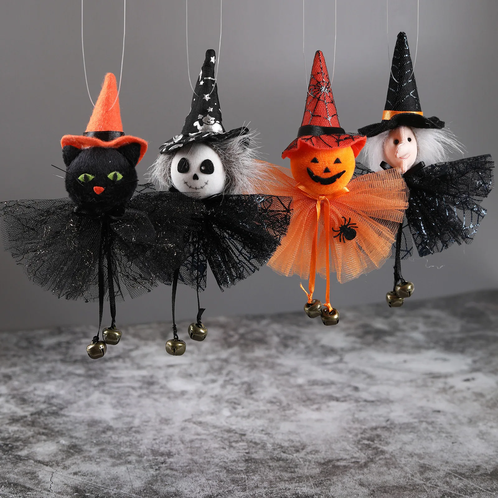 Halloween Ghost Witch Pendant Accessories Halloween Party Pendant Pumpkin Ghost Bell Accessories Festival Room Decoration Gifts