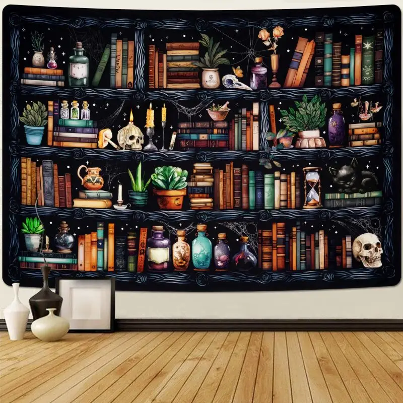 VIKAMA Gothic Skeleton Witch Bookshelf Tapestry Bedroom Dormitory Living Room Mysterious Wind Wall Decoration