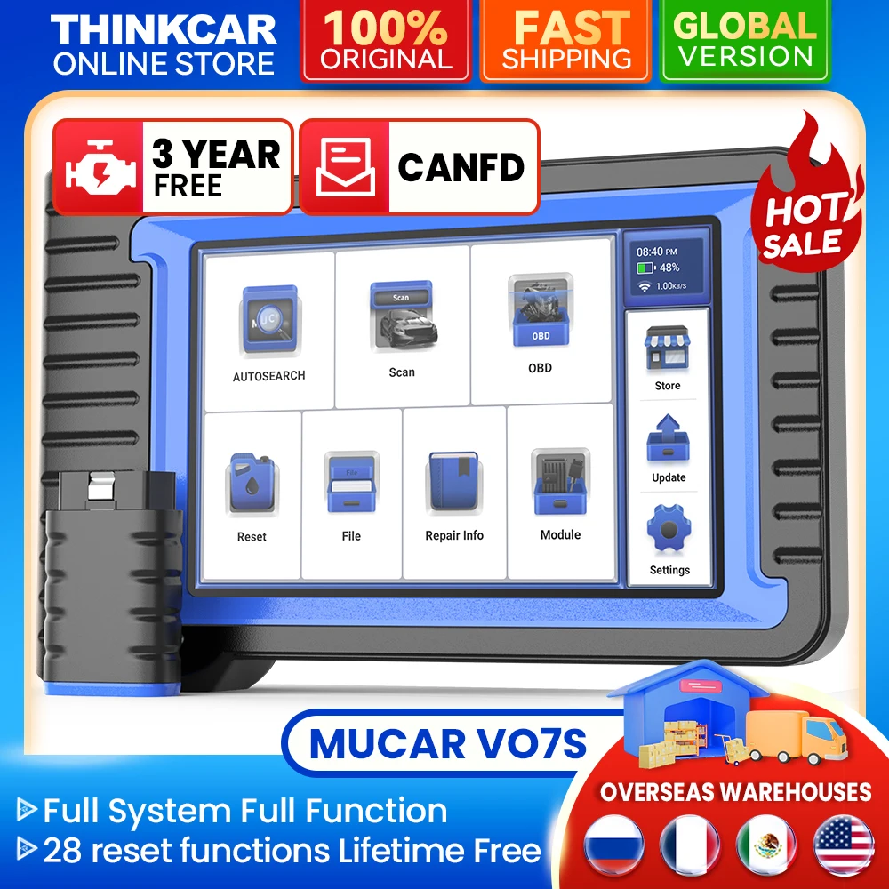 MUCAR VO7S OBD2 Scanner Bi-directional Scan Tool with AF TPMS IMMO 28 Service All System Auto Diagnostic Tool CANFD ECU Coding