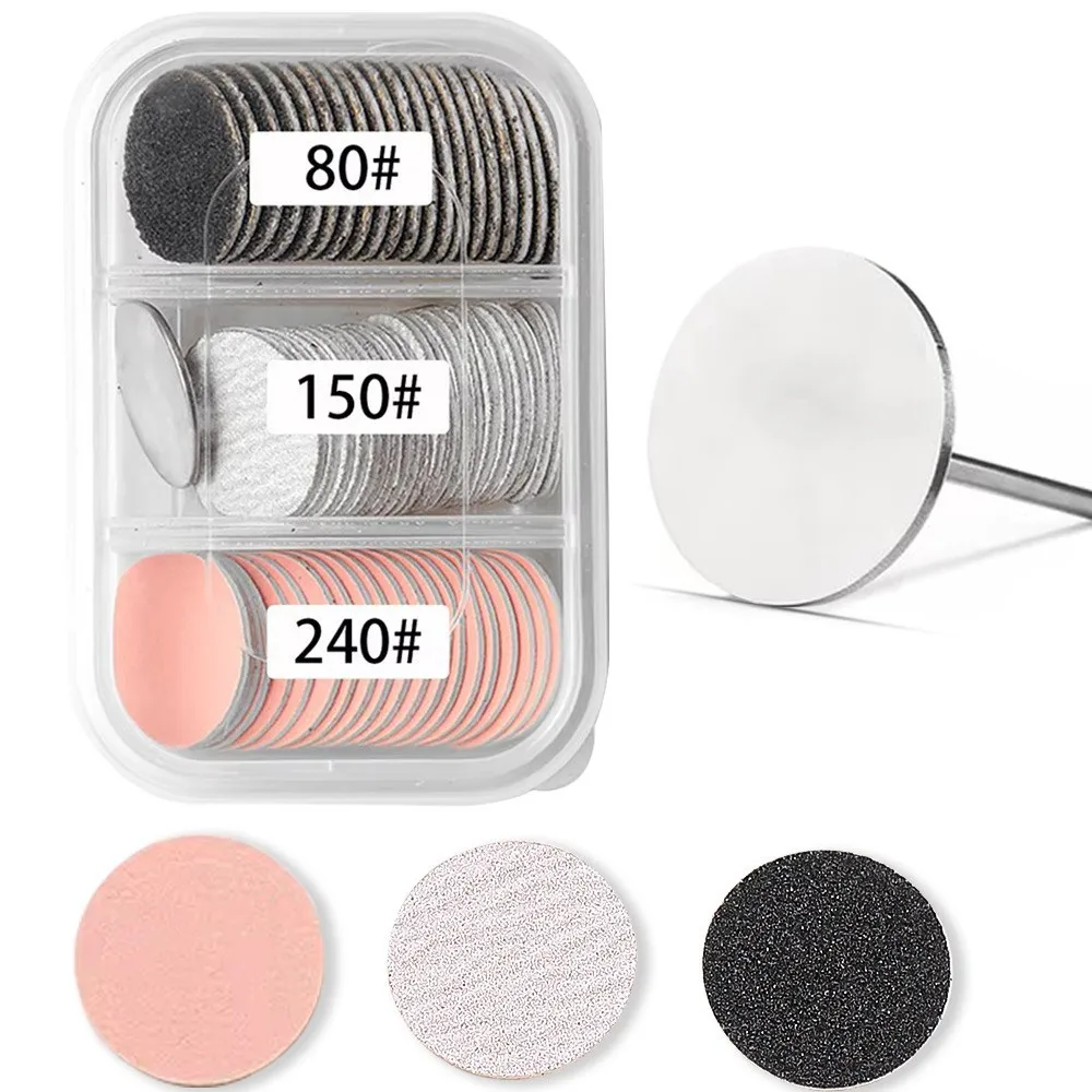 60Pcs 80 150 240 Grit Compact Sanding Discs 25mm Metal Base Replacement for Electric Nail Drill Pedicure Foot File
