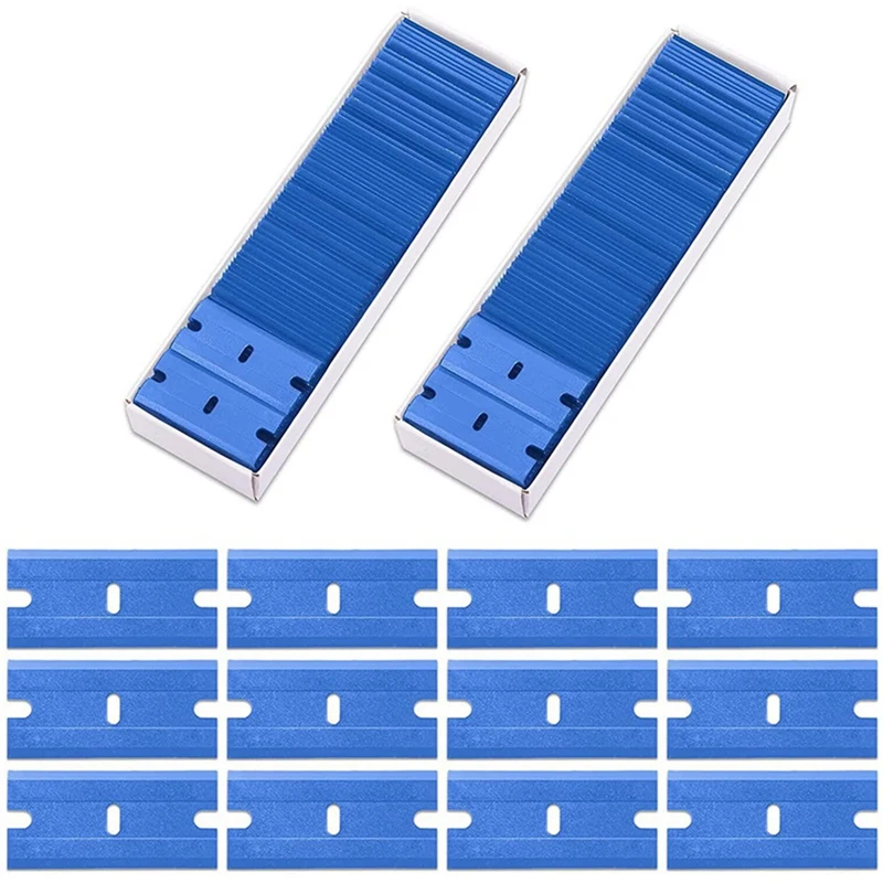 200PCS Plastic Blade Double-Edged Set Safety Glass With Plastic Blade Set Kit To Remove Sticker Label Blue