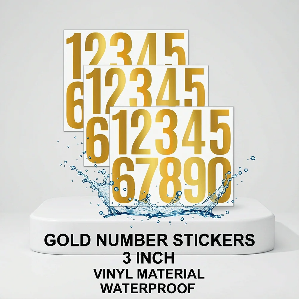 3Pcs/set 3 inch All Match Number Sticker Vinyl Waterproof Black White Gold Colorful DIY Sticker For Car Mailbox Decoration