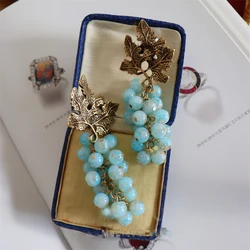 Oil painting style grape earrings craft handmade glass bead stud earrings summer jewelry