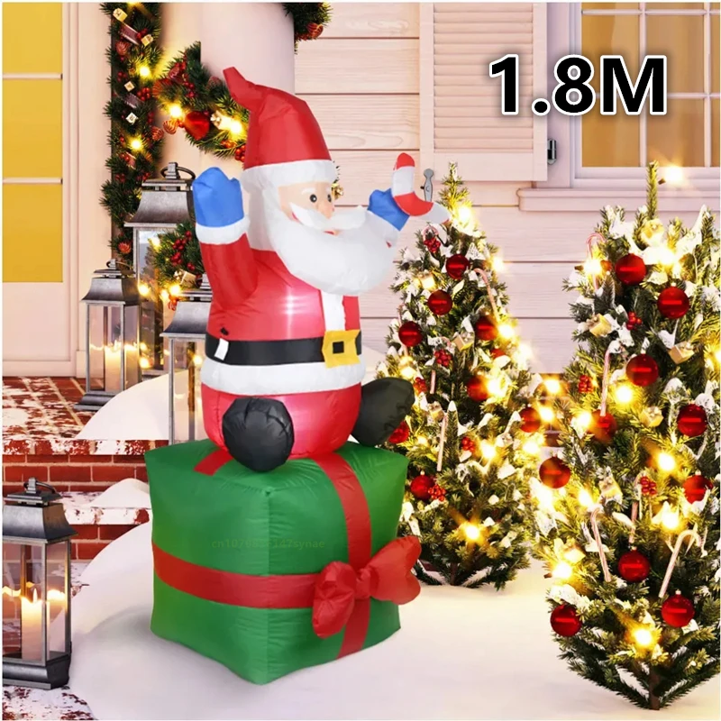 

6FT Inflatable Santa Claus Sitting Gift, LED Light Inflatable Model Toy Outdoor Christmas Party Decoration Prop