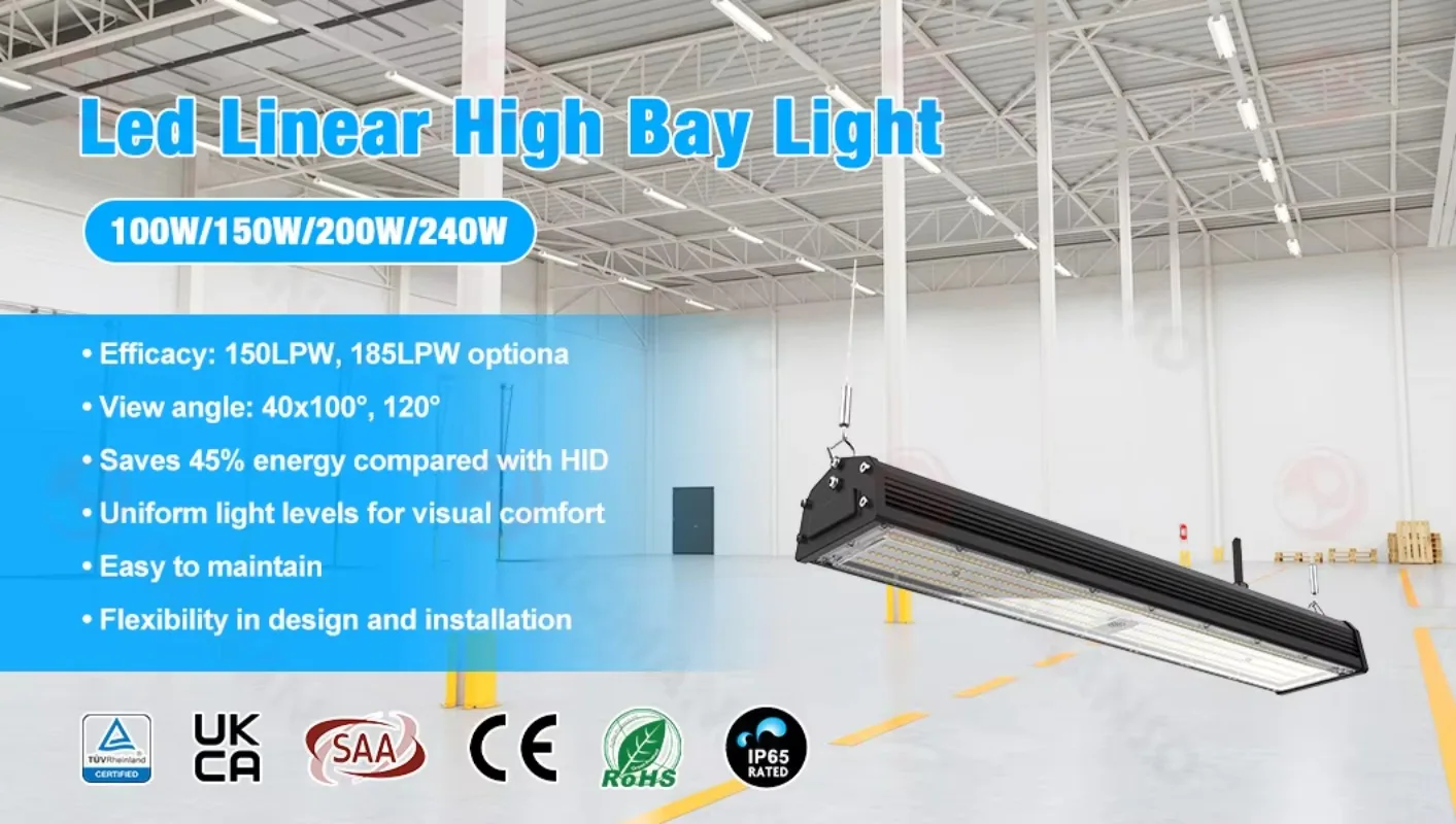 دعم باهتة AC100-277V 150LPW-185LPW صمام ثنائي باعث للضوء خطي عالي الفتح