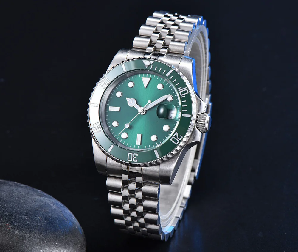 40MM Dress NH35 Men's Watch Automatic Mechanical Watch Night Glow Sapphire Stainless Steel Case Waterproof Steel Band