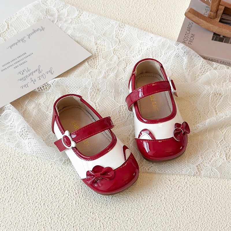 

Детская кожаная обувь, женская обувь с украшением в виде галстука-бабочки, туфли Мэри Джейн на плоской подошве, туфли принцессы для девочек, нескользящая резиновая подошва