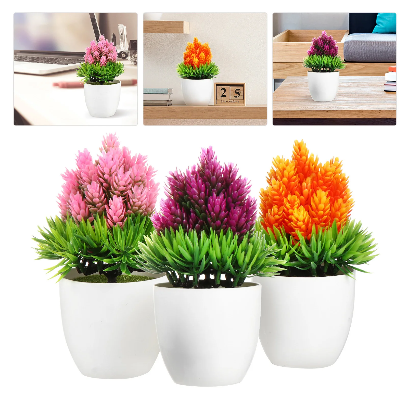 

3Pcs Simulation Pine Needle Pineapple Potted Plant Artificial Green Plant Desktop Bonsai Decoration for Home Office Cafe School