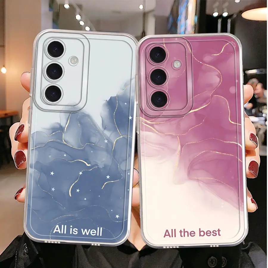 Phone Case for Samsung Galaxy A50 A51 A54 A50 A03 A31 A02 A55 A71 A04 A56 A52 A73 A06 A72 A05 A53 Clear Cover Ink-wash Flower