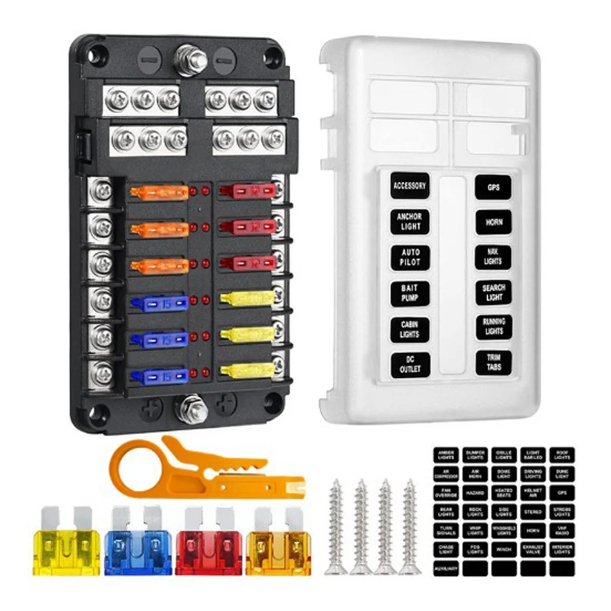 12 Way Blade Fuse 12V 32V Car Boat Fuse Box Holder with Power Panel Campervan RV