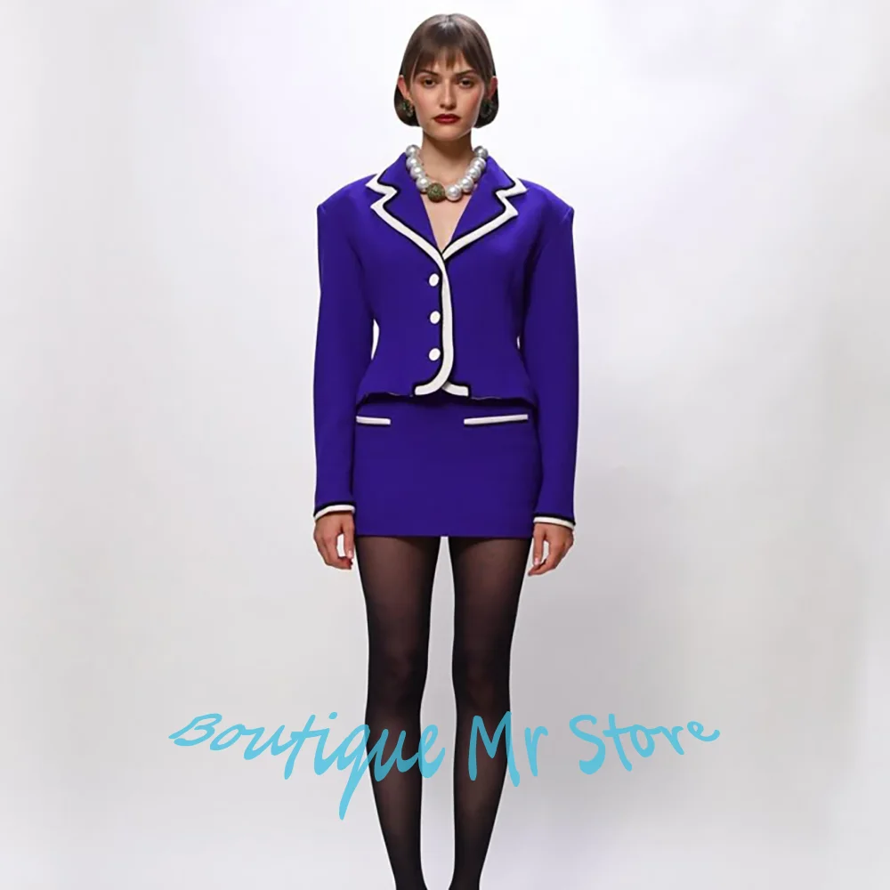 Vintage Women's Clothing Notch Lapel Single Breasted Blazer+Skirt Suit Set Elegant Office Two-Piece Daily Work Outerwears