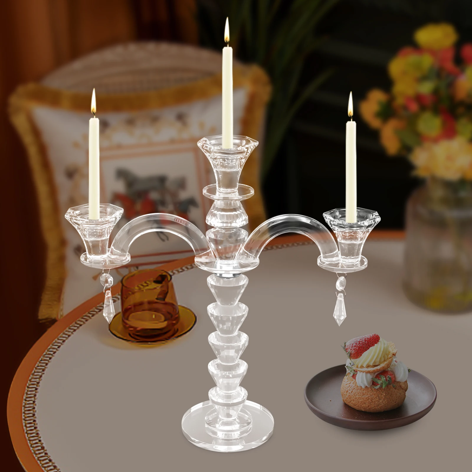 

Candle Holder, Artificial Crystal Candle Holder, 3-Arm Candle Holder