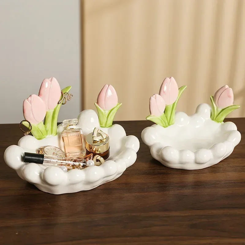 

Nordic Creative Ceramic Tulip Flower Pot Shape Storage Tray Modern Living Room Desktop Storage Key Watch Home Decor Accessories