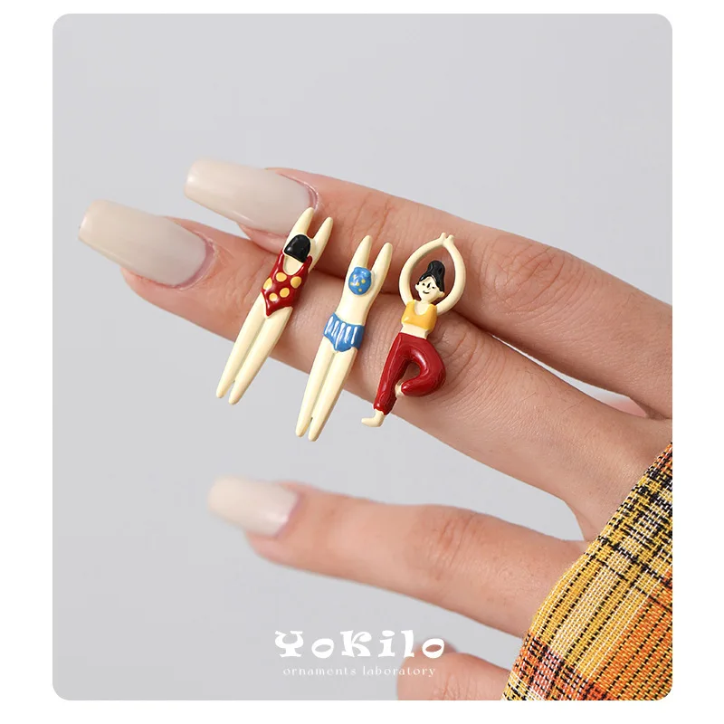 Yok Cartoon Villain Humorous And Funny Temperament Spray Paint Hand-Painted Dripping Oil Cold Enamel Niche Design Earrings