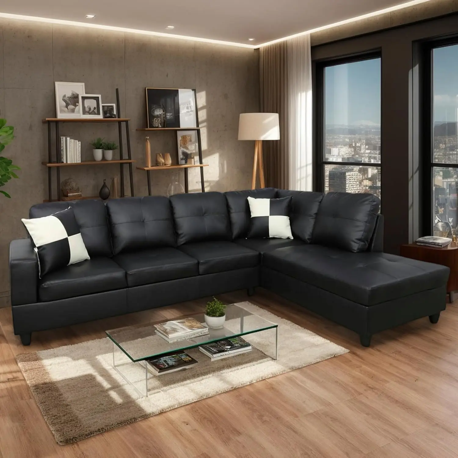 

L-Shaped Combination Sofa Set, Luxurious Synthetic Leather Living Room Sofa, Suitable for Living Rooms, Bedrooms, and Offices
