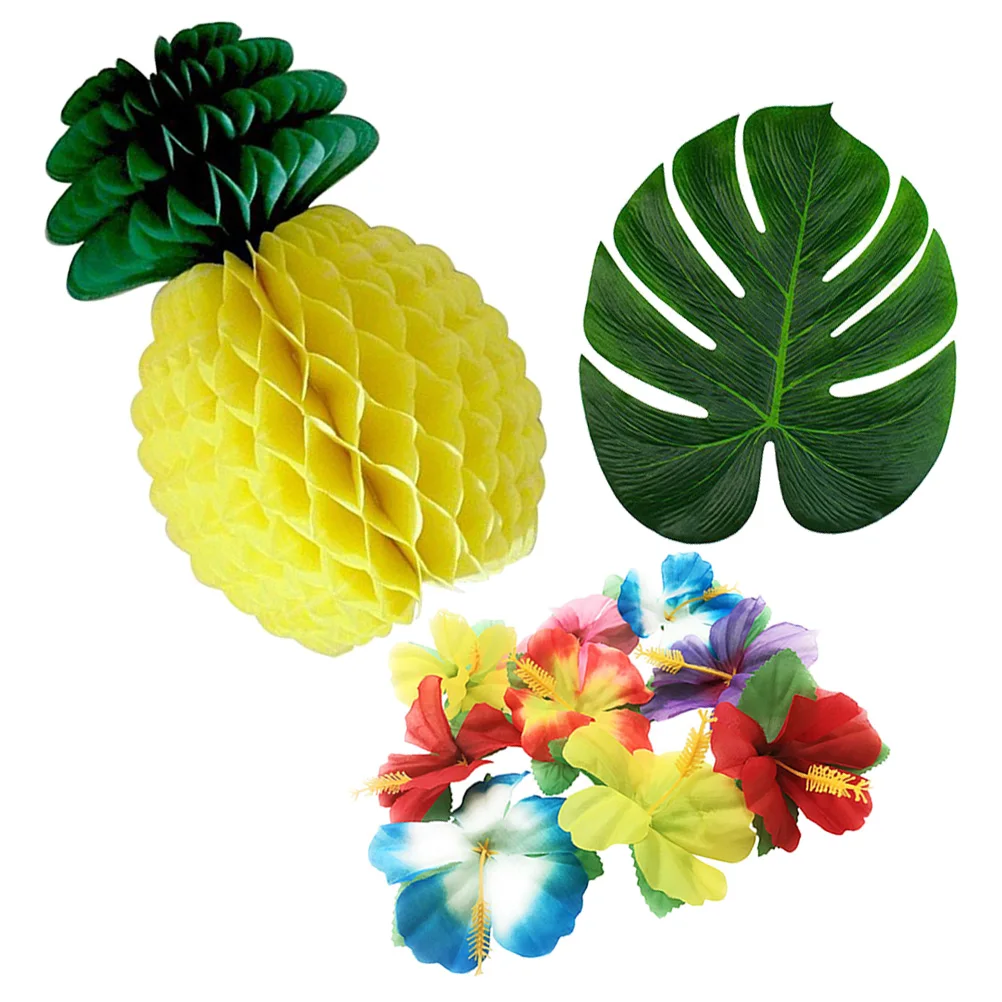 

38 Pcs Simulated Flower Pineapple Decoration Hawaiian Party Decorations Artificial Tropical Leaves Decorate Palm