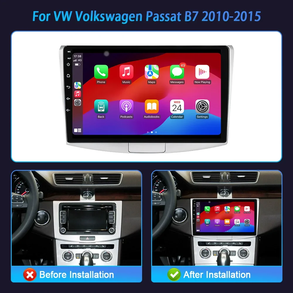 For VW Volkswagen Passat B7 2010-2015 Car GPS Navigation Android Auto Radio Wireless BT Carplay Monitor Multimedia Touch Screen