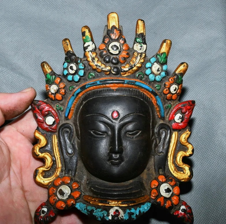 6'' Old Tibet Bronze Painting Mahayana Enlightenment Goddess Buddha Head Pendant