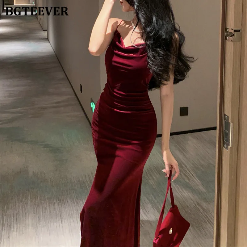 Bgteever vintage cintura fina pacote feminino hip vestido de veludo primavera verão lado split elegante senhoras sem mangas bodycon vestido