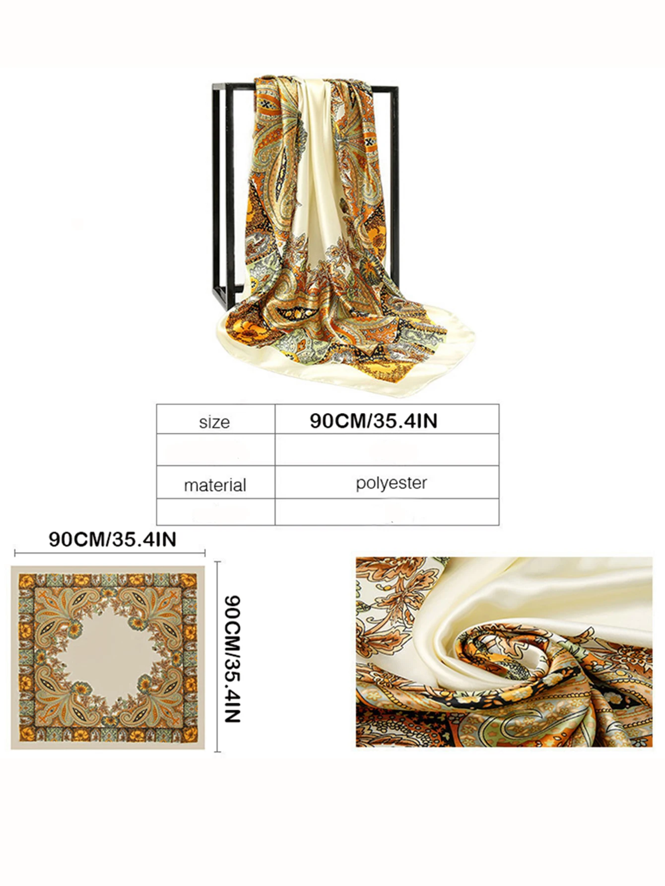 Neue Seide Quadrat Schal Frauen Designer Floral Print Satin Schals für Dame Foulard Bandana Schals Weibliche Halstuch 90 cm Hijab – Detail 10